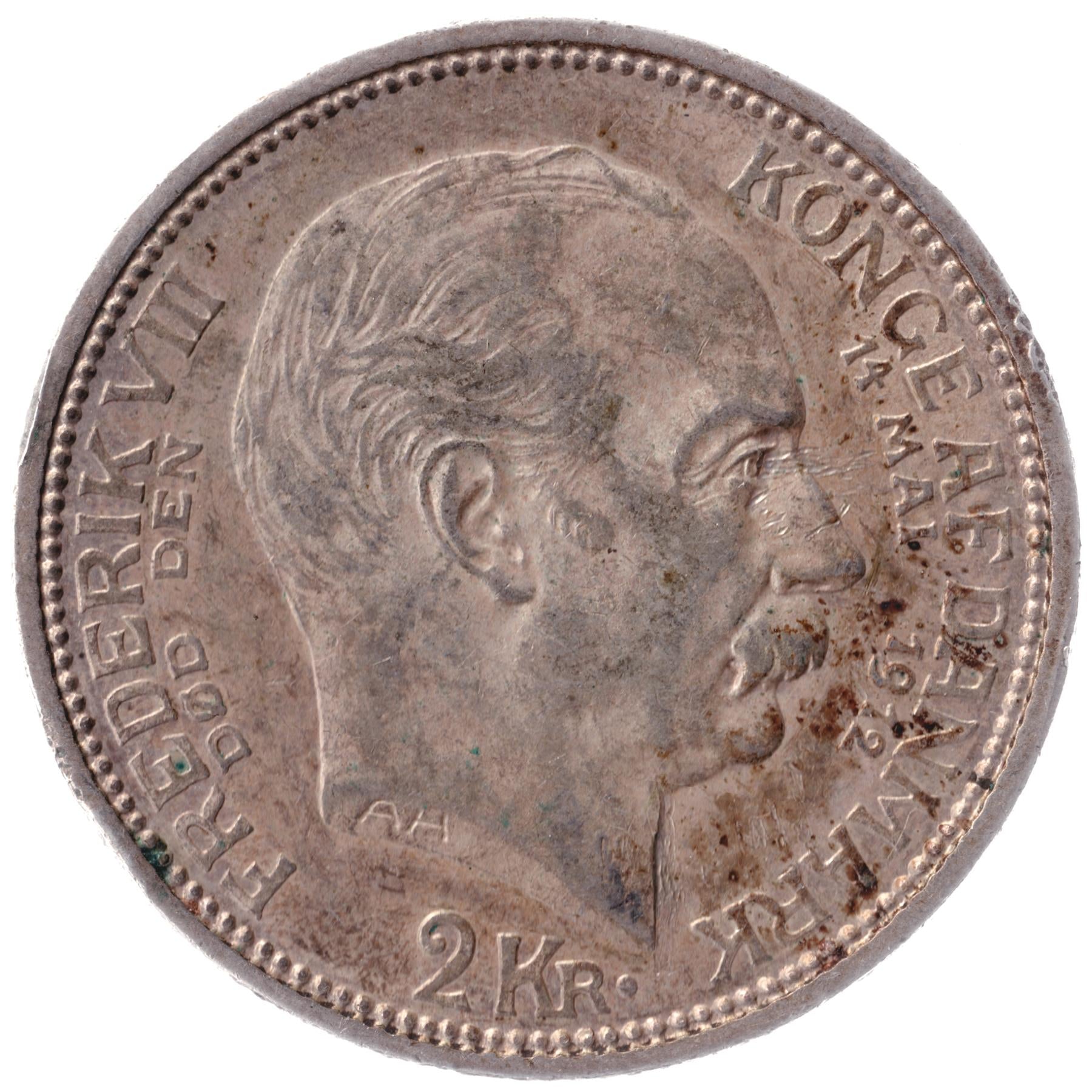 Danish Silver Coin 2 Kroner | Christian X | Frederik VIII Death | KM811 | Denmark | 1912