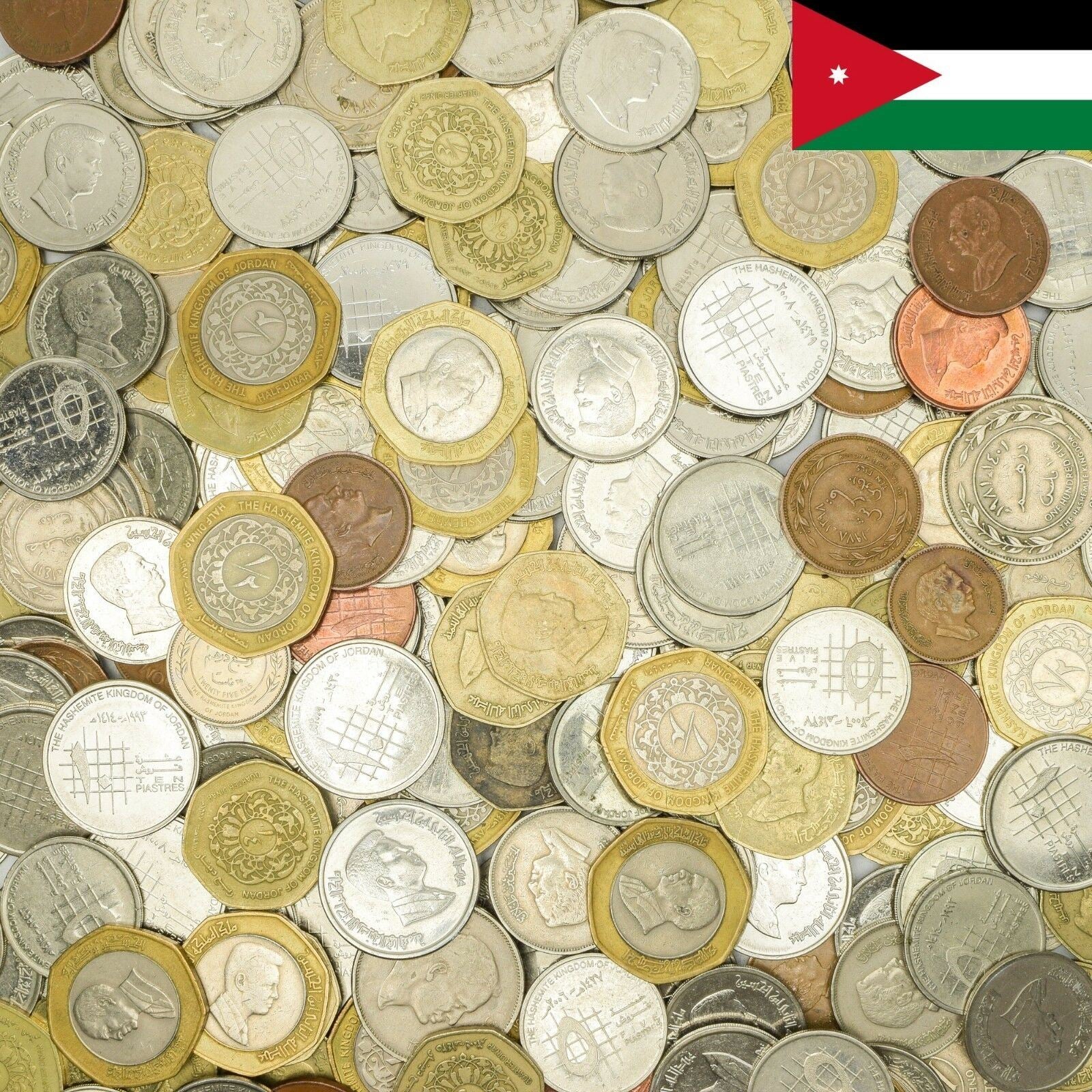 Jordan 10 Mixed Coins | Dinar | Qirsh | Piastres | Arabic symbols | Jordanian Kings | 1949 - 2020