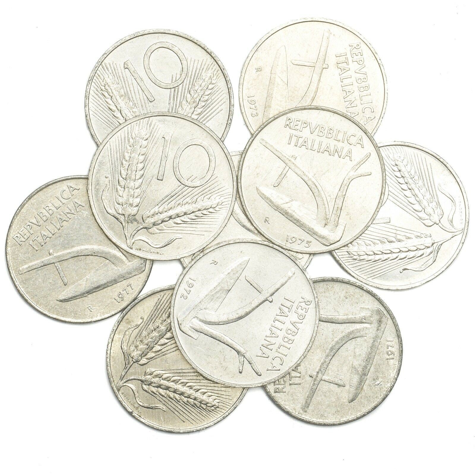 LOT 10 ITALIAN COINS: 1 LIRA - 1000 LIRE ITALIAN PRE-EURO BULK COINS 1951-2001