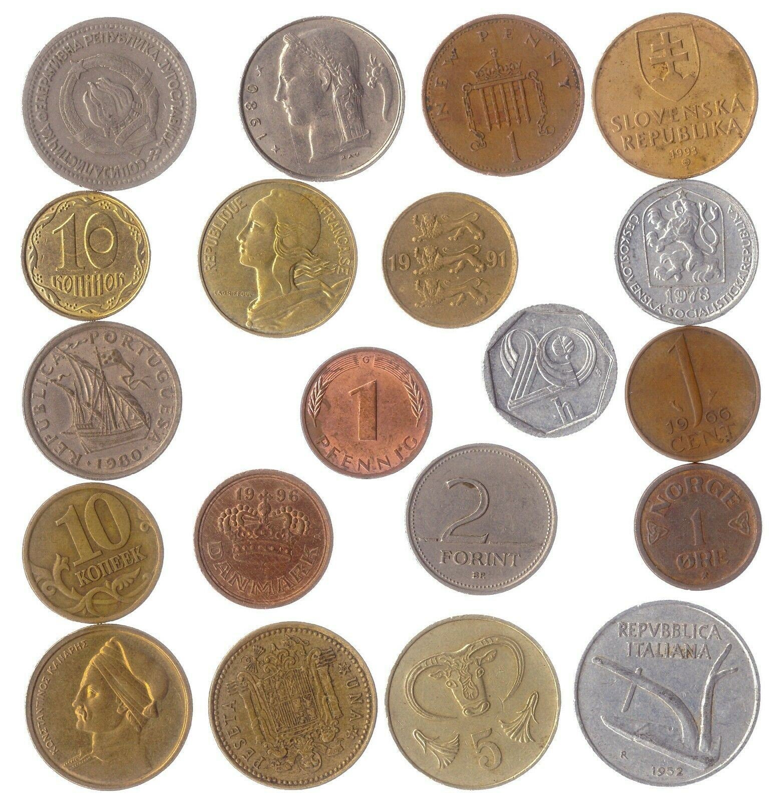 Mixed Europe Coins From European Countries Including Non Existent Valuable Collectible Currency