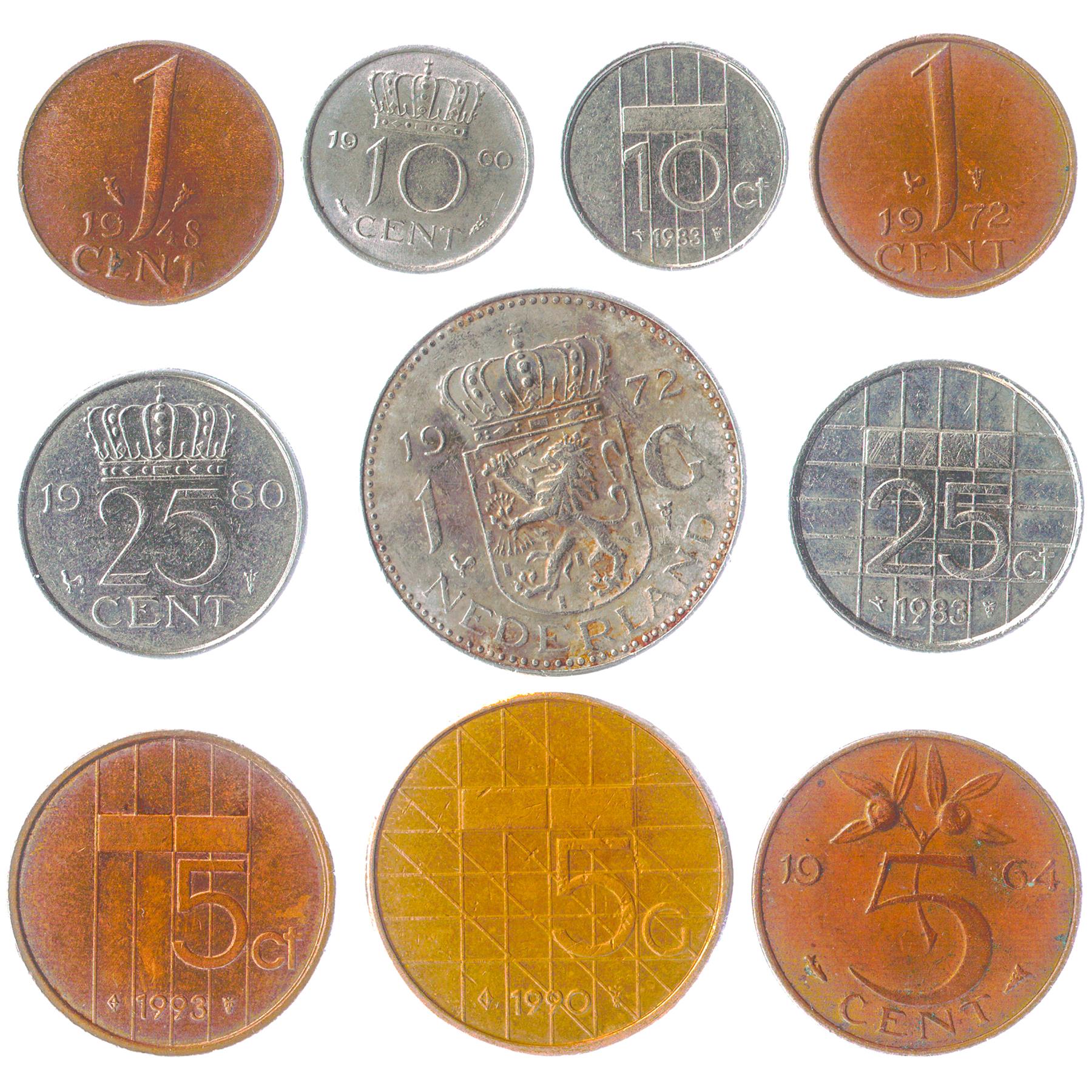 Netherlands 10 Mixed Coins | Dutch Currency | Cents | Gulden | Wilhelmina | Juliana | Beatrix | 1948 - 2001