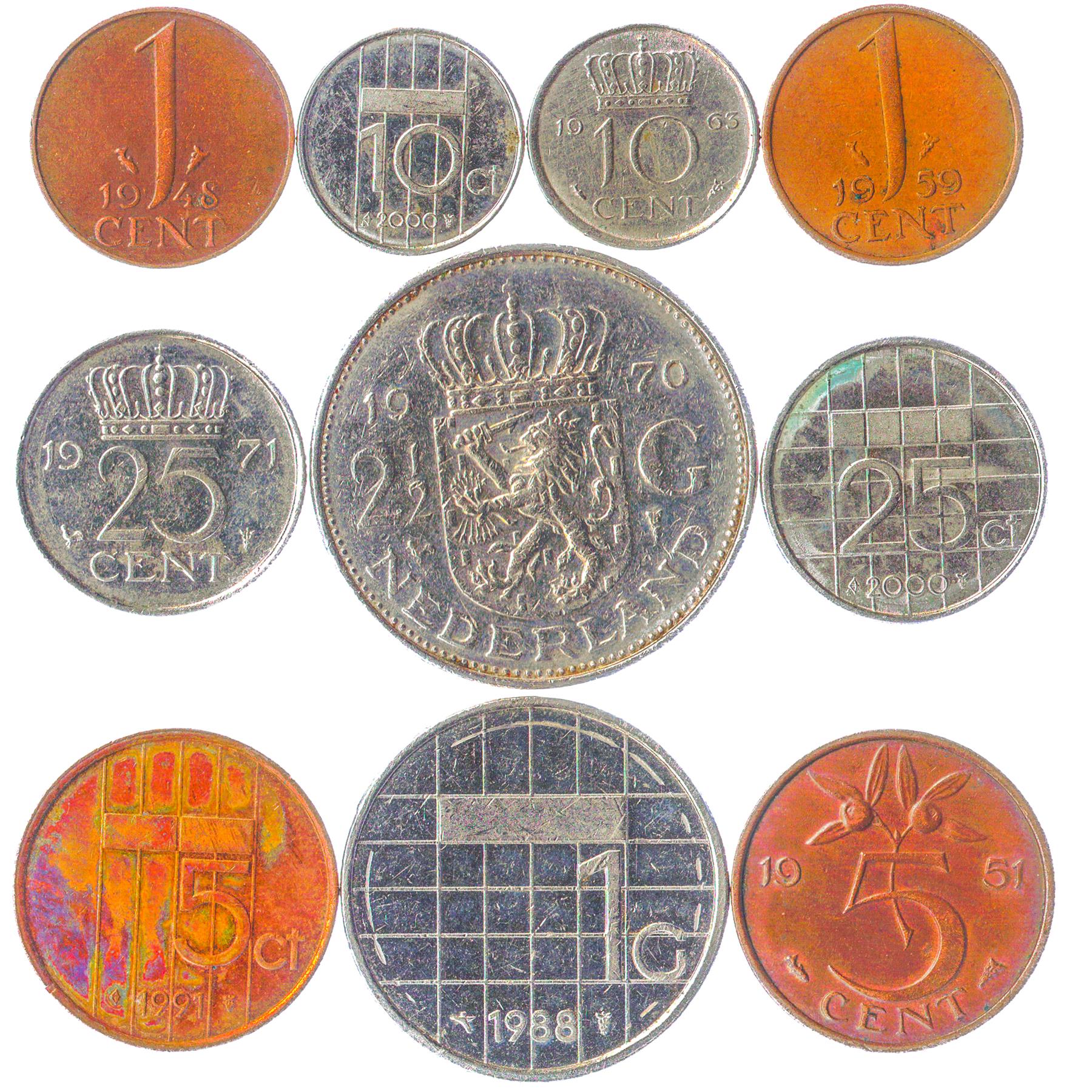 Netherlands 10 Mixed Coins | Dutch Currency | Cents | Gulden | Wilhelmina | Juliana | Beatrix | 1948 - 2001