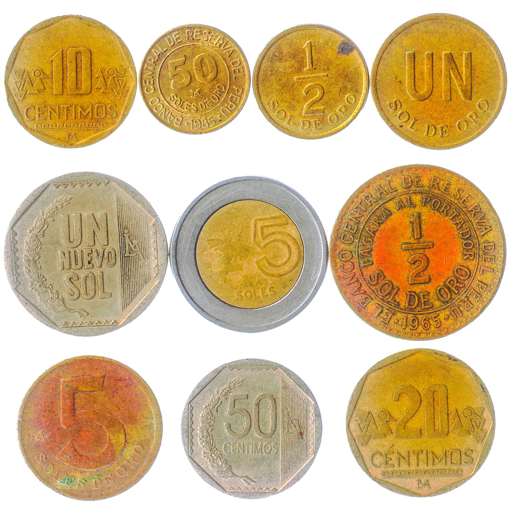 Peru 10 Mixed Coins | peruvian Currency | Centimo | Intis | Nuevo Soles | Chimu civilization | 1966 - 2020