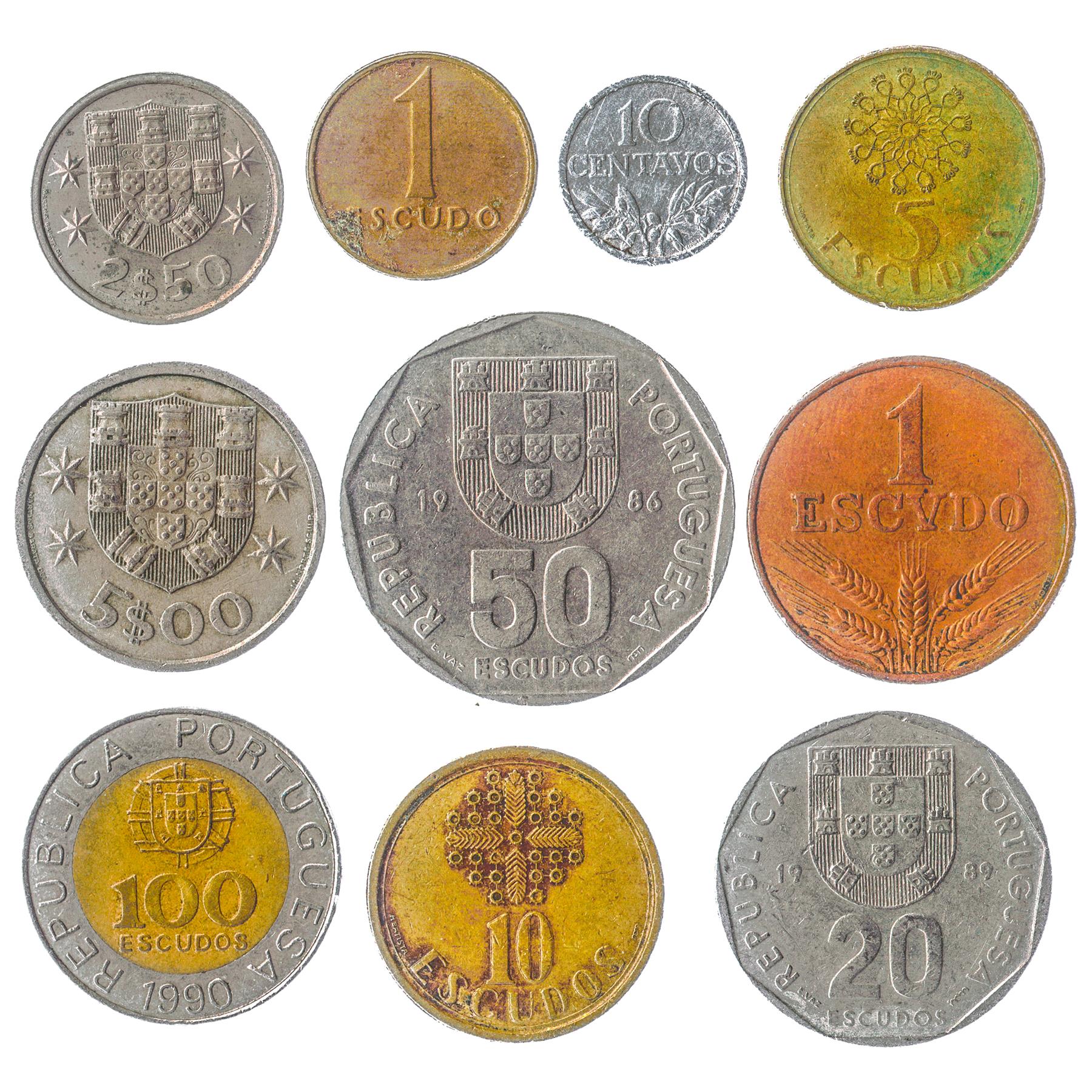 Portugal 10 Mixed Coins | Escudos | Centavos | Christ Cross | Sailing Ship | 1969 - 2001