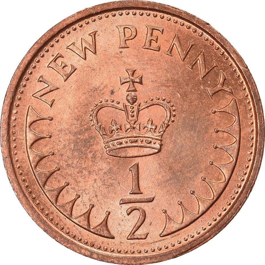 United Kingdom 1/2 New Penny | 100 Coins | Young Elizabeth II | 1971 - 1981