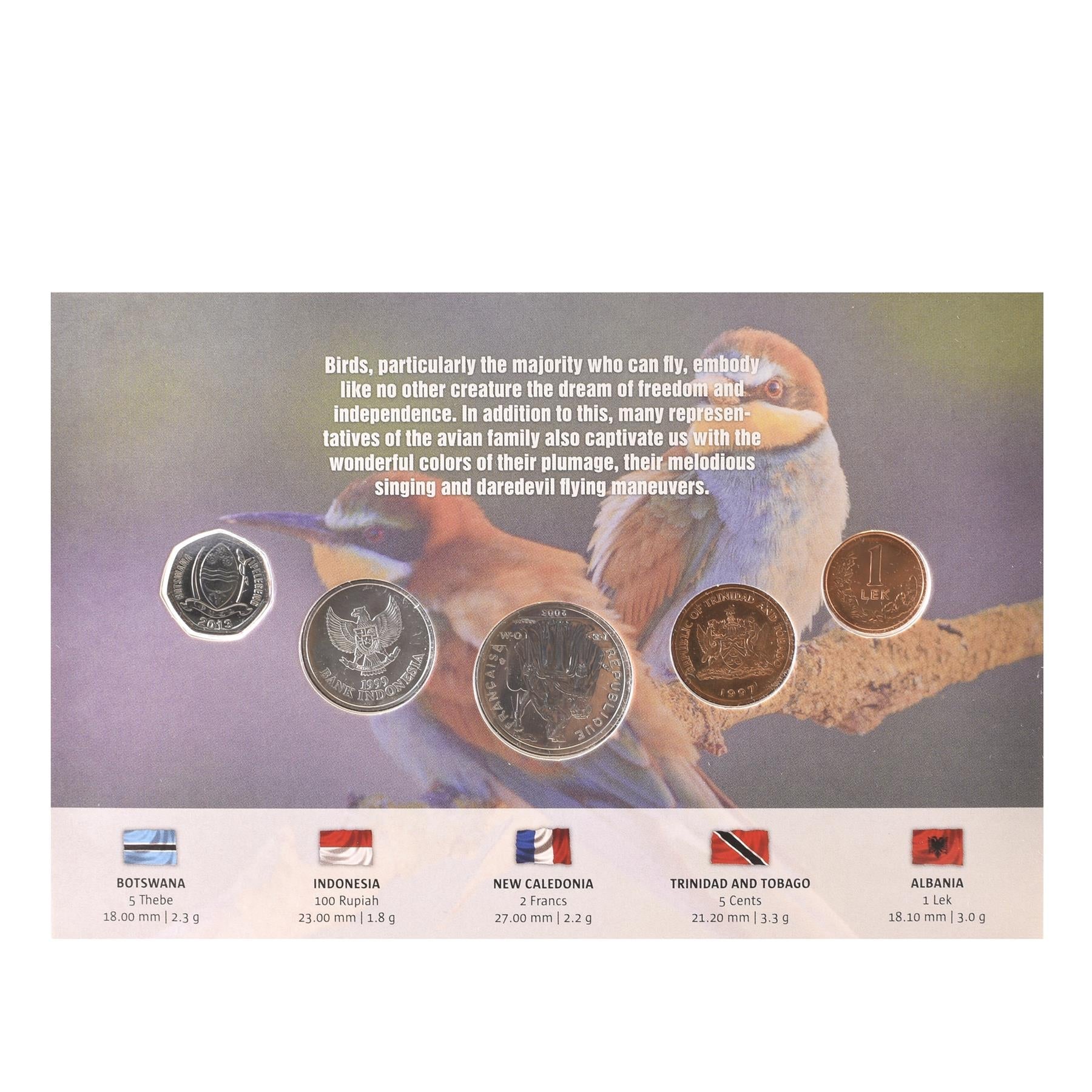 World Birds | 5 Coin Set | Dalmatian Pelican | Bird of Paradise | Kagu Bird | Palm Cockatoo | Hornbill